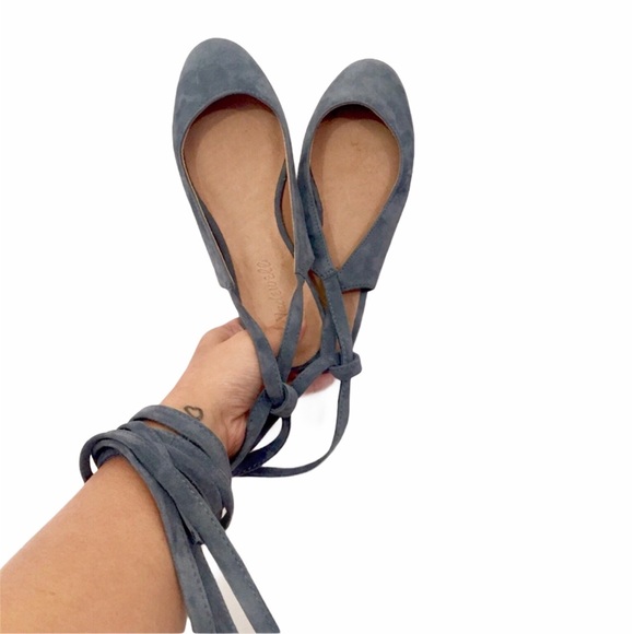 Madewell 6 April Ankle Wrap Blue Suede Shoes Flats - Picture 9 of 10